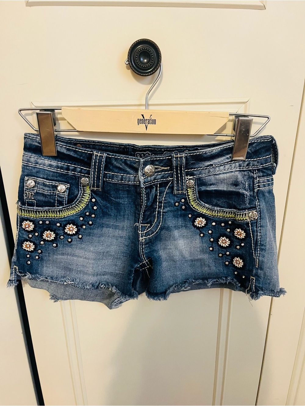 Miss Me Dark Blue Denim Embroidered Jean Shorts